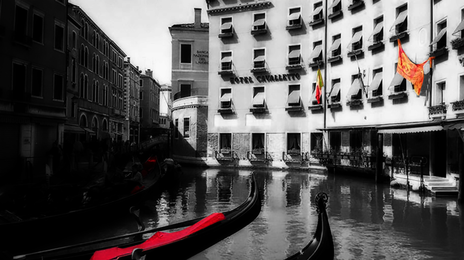 A photo of a lagoon filled with gondolas at the Hotel Doge y Orseola Cavalleto, Veniezia. 20-Apr-00